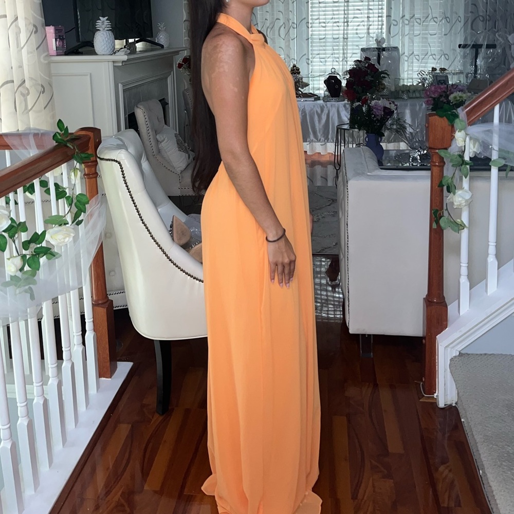 Orange halter maxi dress jumpsuit